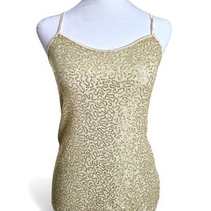 Express Women's Tan Top with Gold Sequins - Size XS
